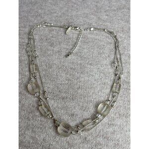 NY New York and Company 3 Strand Glass Beaded Necklace Clear Silvertone 16-18 in